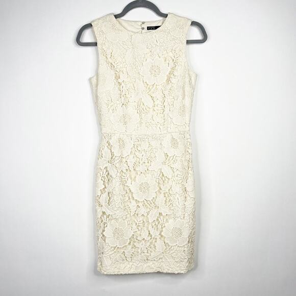 2/$30 ZARA Formal Wedding Guipure Lace Dress XS Cream Cutout Back Lined #7136 - Picture 4 of 16
